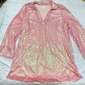 Joe Fresh x Roxy Earle Pink Sequin Dress Size 1X Sparkly Party Tunic Dress